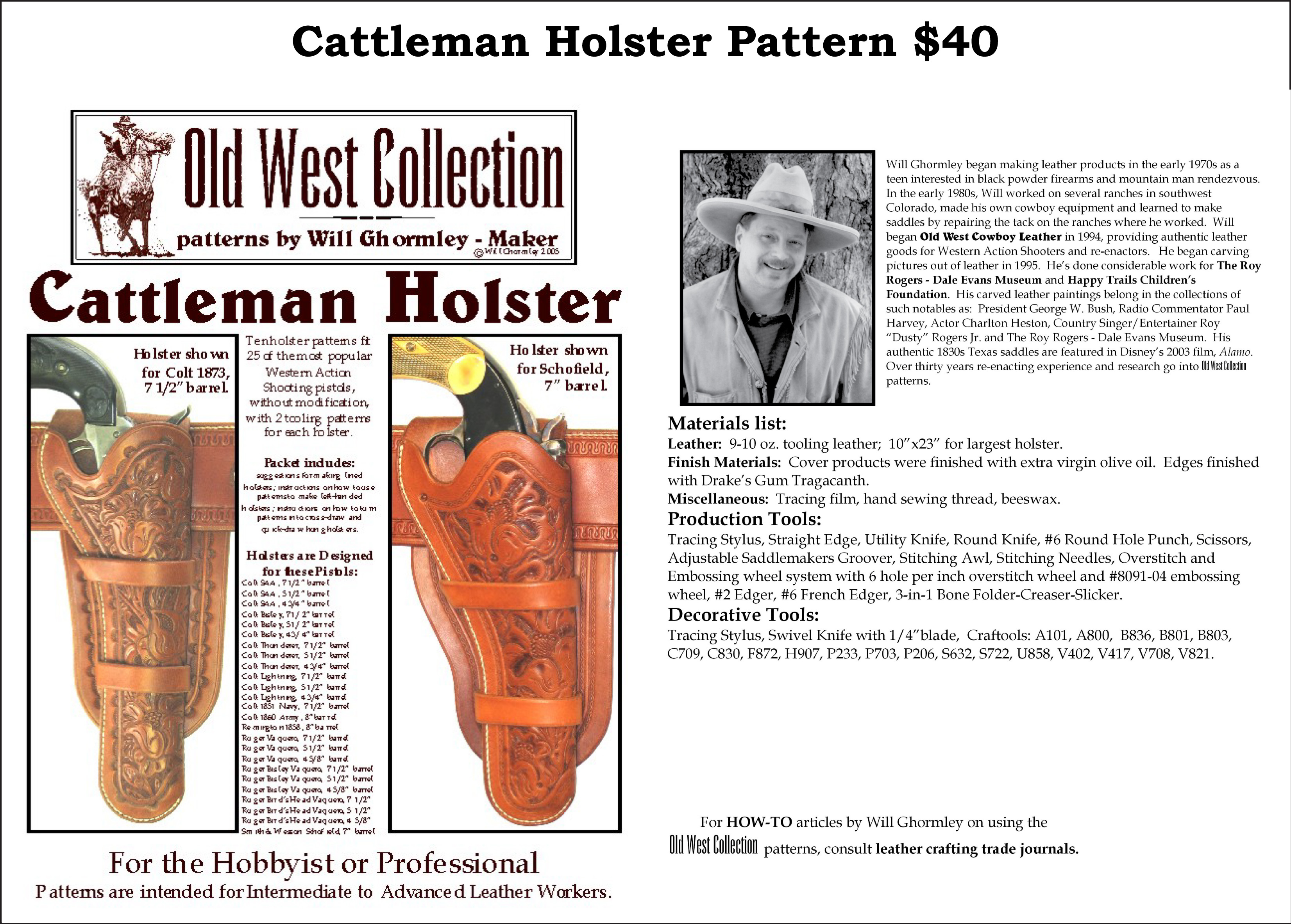 Cattleman Holster Pattern — $40.00